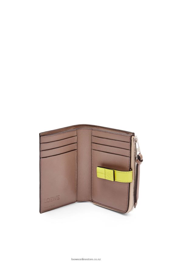 Loewe Women Slim zip bifold wallet in soft grained calfskin Nude/Citronelle LH60R1298