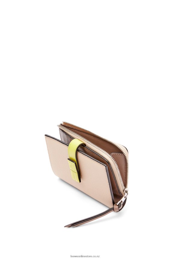 Loewe Women Slim zip bifold wallet in soft grained calfskin Nude/Citronelle LH60R1298