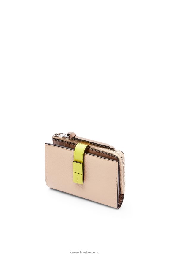 Loewe Women Slim zip bifold wallet in soft grained calfskin Nude/Citronelle LH60R1298