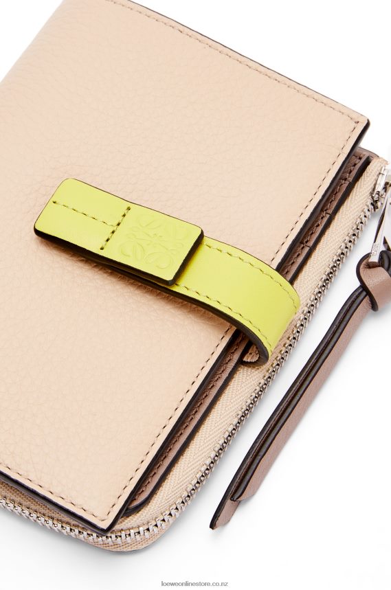 Loewe Women Slim zip bifold wallet in soft grained calfskin Nude/Citronelle LH60R1298