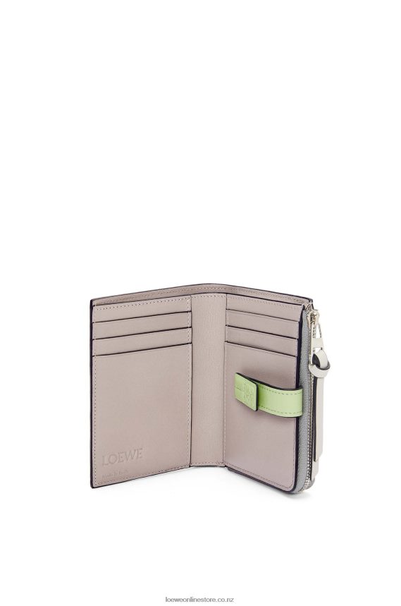 Loewe Women Slim zip bifold wallet in soft grained calfskin Pearl Grey/Light Pale Green LH60R1251