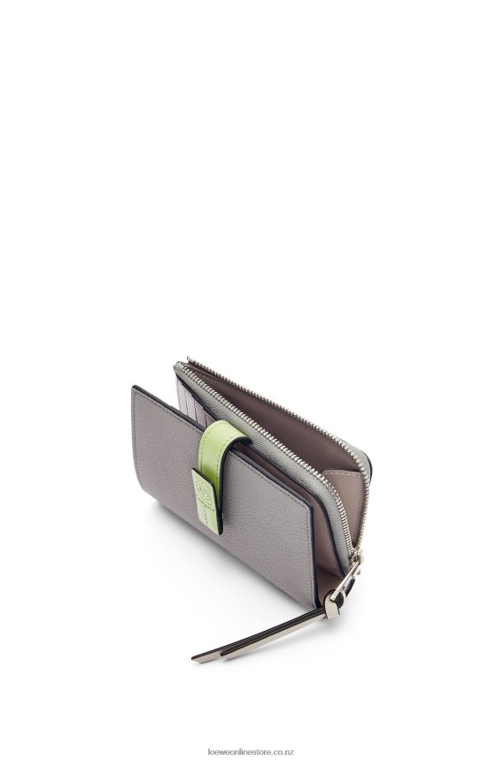 Loewe Women Slim zip bifold wallet in soft grained calfskin Pearl Grey/Light Pale Green LH60R1251