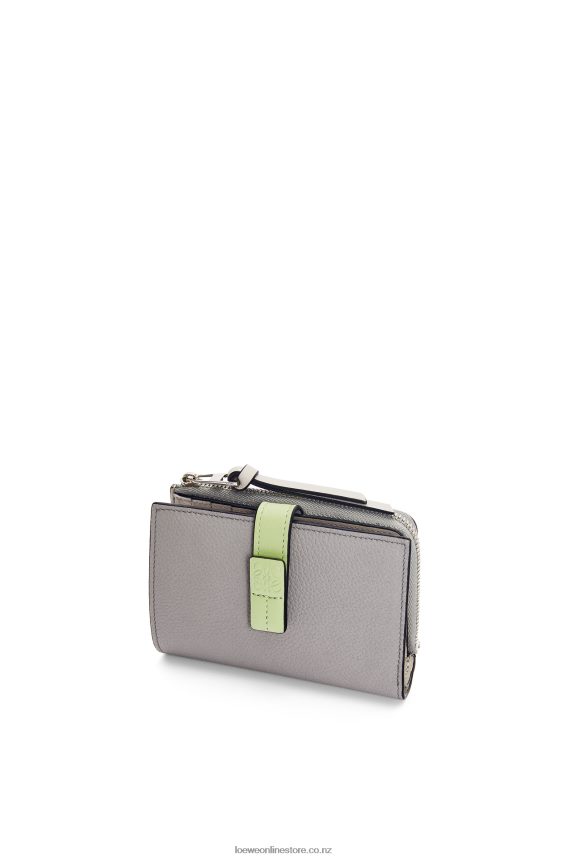 Loewe Women Slim zip bifold wallet in soft grained calfskin Pearl Grey/Light Pale Green LH60R1251