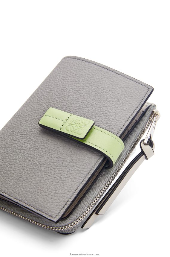 Loewe Women Slim zip bifold wallet in soft grained calfskin Pearl Grey/Light Pale Green LH60R1251