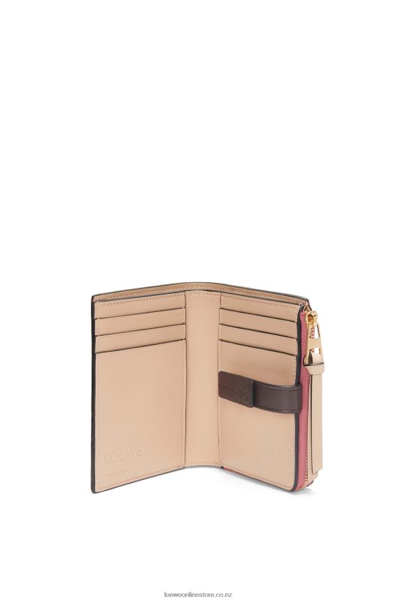 Loewe Women Slim zip bifold wallet in soft grained calfskin Plumrose/Chocolate LH60R1242