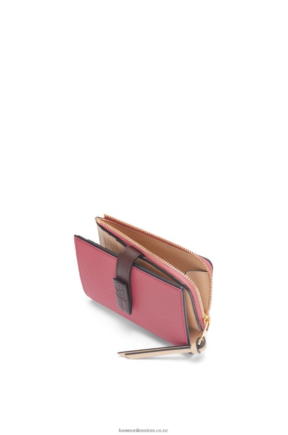 Loewe Women Slim zip bifold wallet in soft grained calfskin Plumrose/Chocolate LH60R1242
