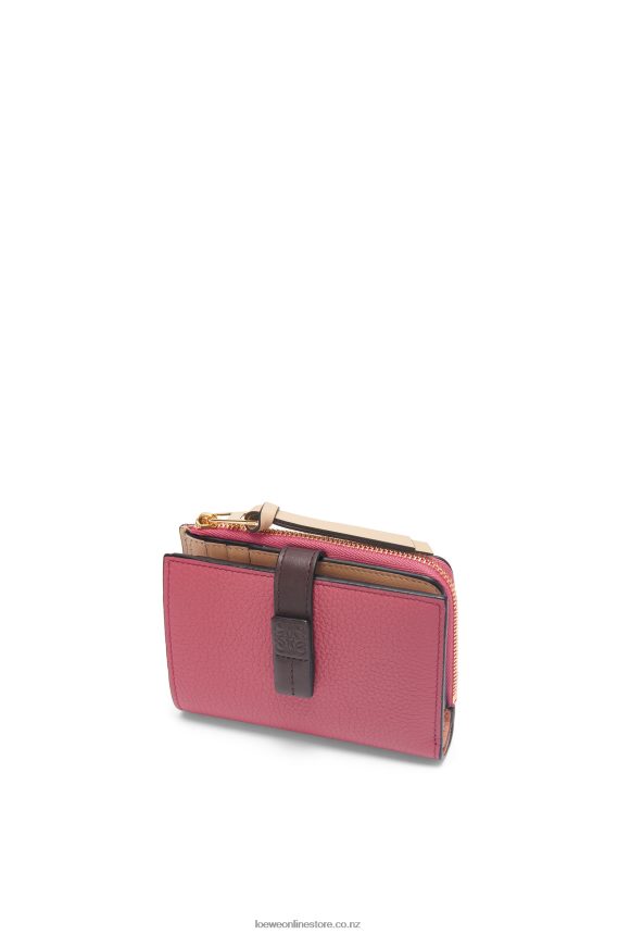 Loewe Women Slim zip bifold wallet in soft grained calfskin Plumrose/Chocolate LH60R1242