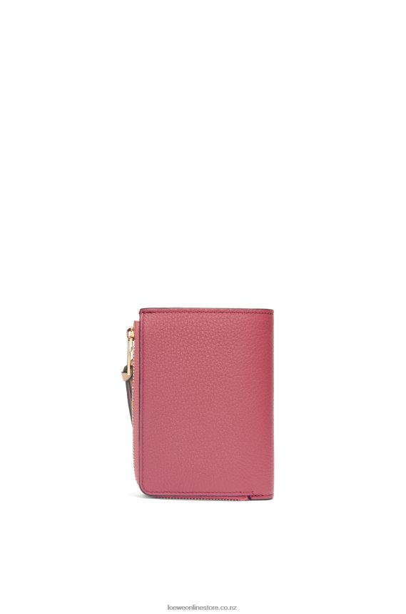 Loewe Women Slim zip bifold wallet in soft grained calfskin Plumrose/Chocolate LH60R1242
