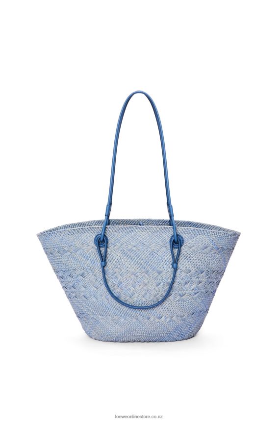Loewe Women Anagram Basket bag in iraca palm and calfskin Denim Blue LH60R1
