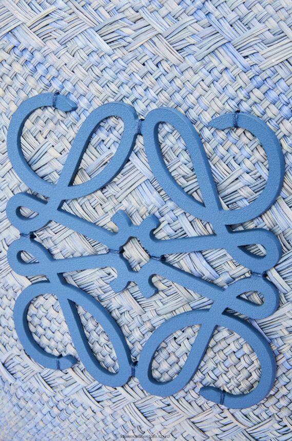 Loewe Women Anagram Basket bag in iraca palm and calfskin Denim Blue LH60R1