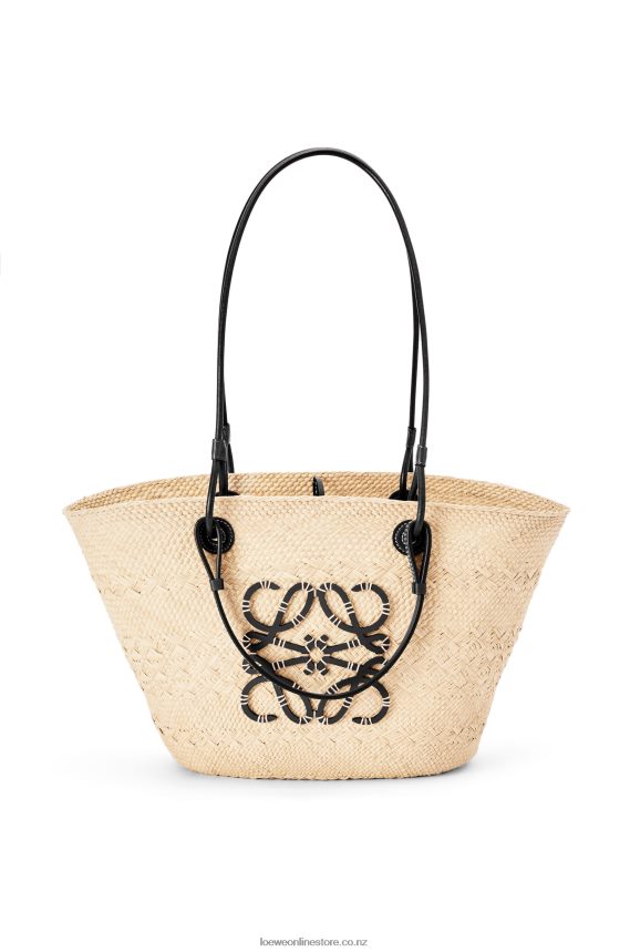 Loewe Women Anagram Basket bag in iraca palm and calfskin Natural/Black LH60R86