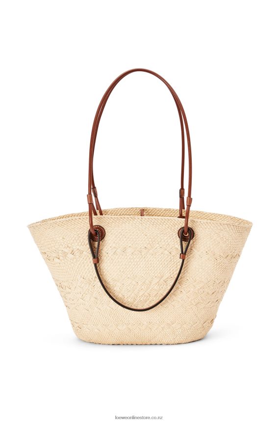 Loewe Women Anagram Basket bag in iraca palm and calfskin Natural/Tan LH60R18