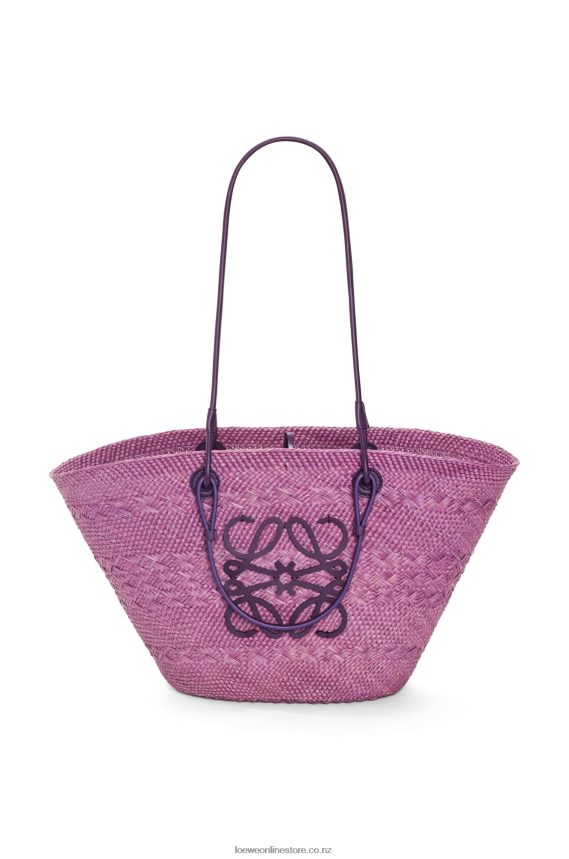 Loewe Women Anagram Basket bag in iraca palm and calfskin Purple LH60R83