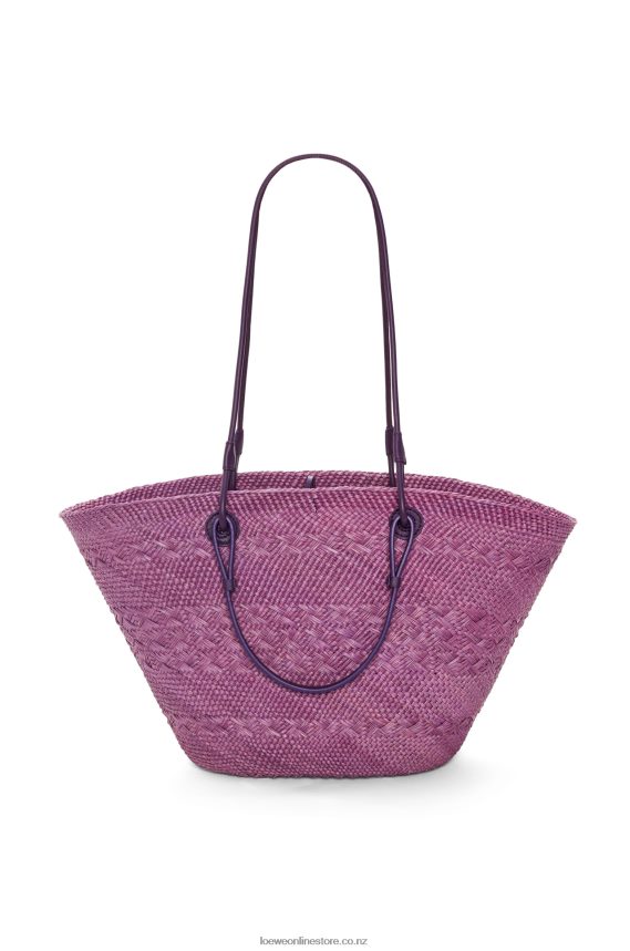 Loewe Women Anagram Basket bag in iraca palm and calfskin Purple LH60R83