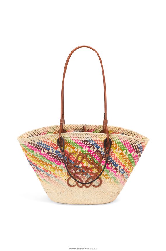 Loewe Women Anagram Basket bag in rainbow iraca palm and calfskin Multicolor/Tan LH60R106