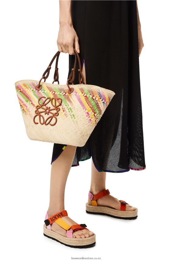Loewe Women Anagram Basket bag in rainbow iraca palm and calfskin Multicolor/Tan LH60R106