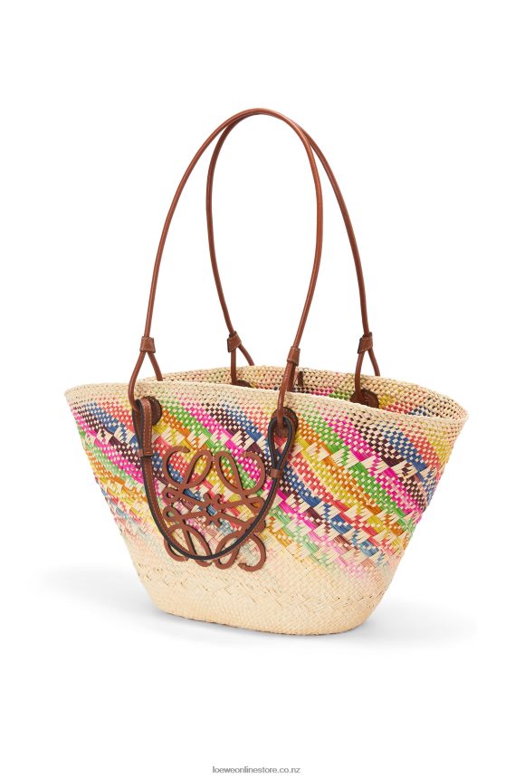 Loewe Women Anagram Basket bag in rainbow iraca palm and calfskin Multicolor/Tan LH60R106