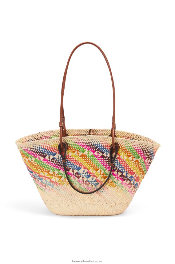 Loewe Women Anagram Basket bag in rainbow iraca palm and calfskin Multicolor/Tan LH60R106