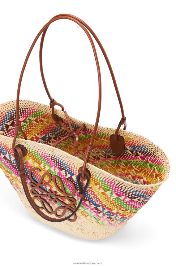 Loewe Women Anagram Basket bag in rainbow iraca palm and calfskin Multicolor/Tan LH60R106