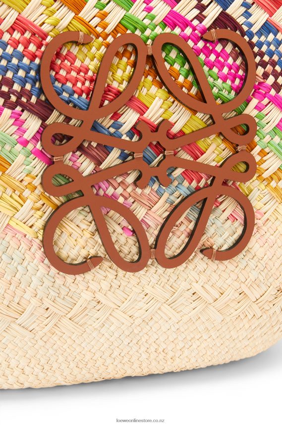 Loewe Women Anagram Basket bag in rainbow iraca palm and calfskin Multicolor/Tan LH60R106