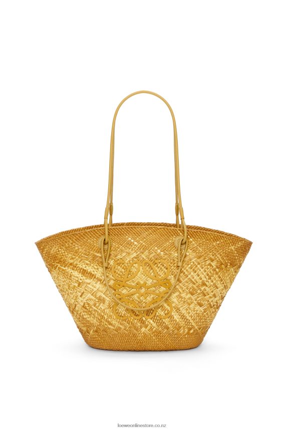 Loewe Women Anagram basket bag in iraca palm and calfskin Ochre LH60R7