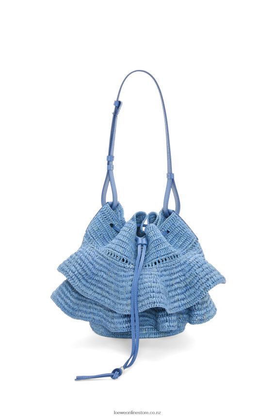 Loewe Women Balloon Ruffles bag in raffia and calfskin Denim Blue LH60R3