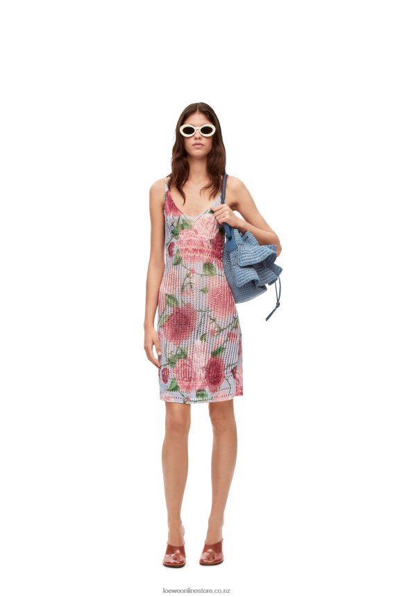 Loewe Women Balloon Ruffles bag in raffia and calfskin Denim Blue LH60R3