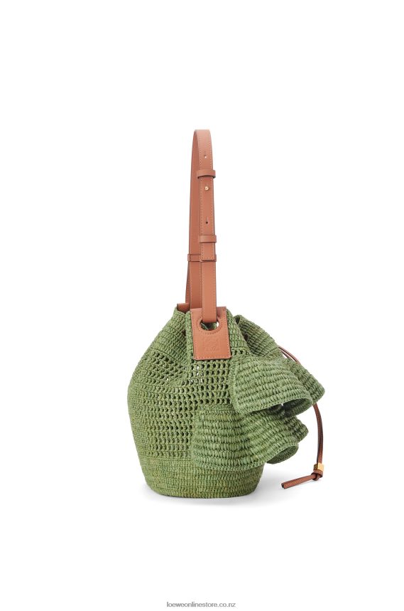 Loewe Women Balloon Ruffles bag in raffia and calfskin Green/Tan LH60R66