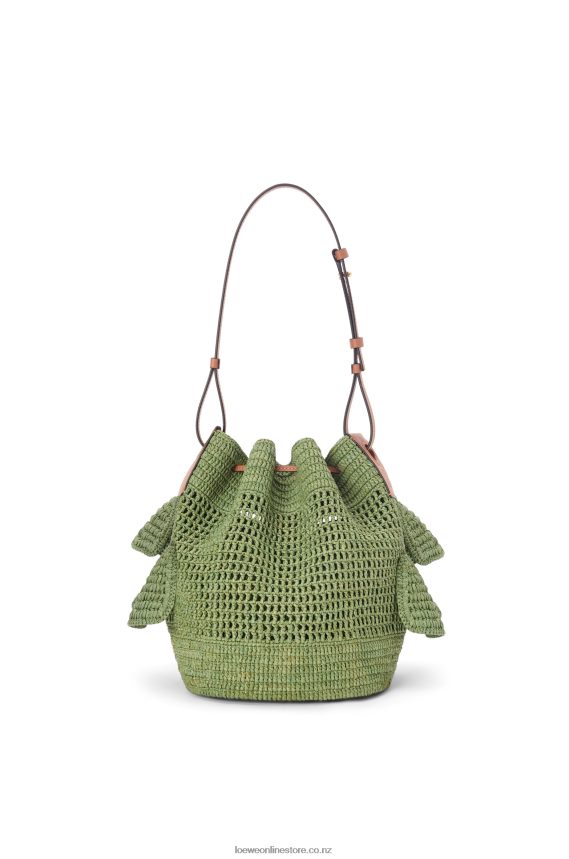 Loewe Women Balloon Ruffles bag in raffia and calfskin Green/Tan LH60R66