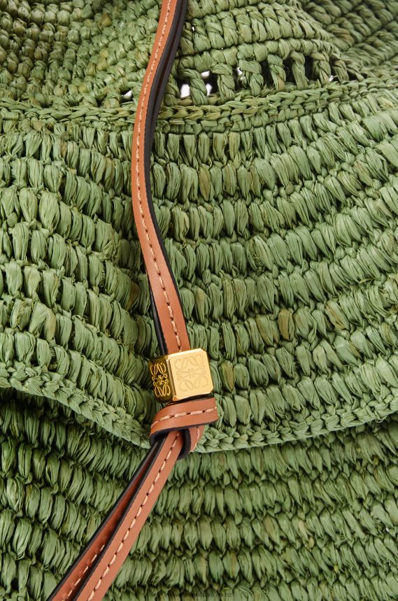 Loewe Women Balloon Ruffles bag in raffia and calfskin Green/Tan LH60R66