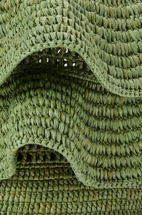 Loewe Women Balloon Ruffles bag in raffia and calfskin Green/Tan LH60R66