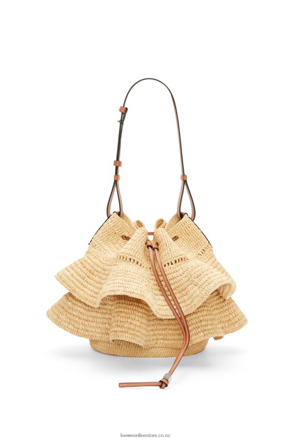 Loewe Women Balloon Ruffles bag in raffia and calfskin Natural/Tan LH60R39