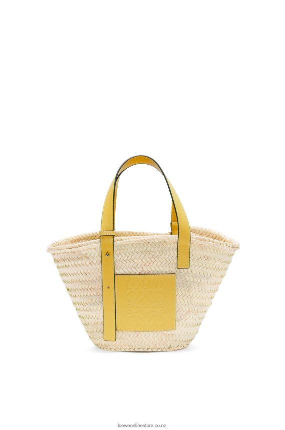 Loewe Women Basket bag in palm leaf and calfskin Dark Yellow LH60R51