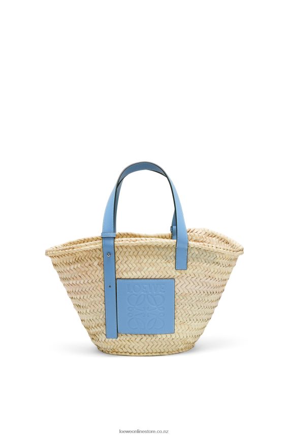 Loewe Women Basket bag in palm leaf and calfskin Light Blue LH60R58