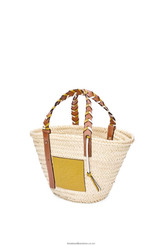 Loewe Women Basket bag in palm leaf with a braided handle in calfskin Ochre/Tan LH60R6