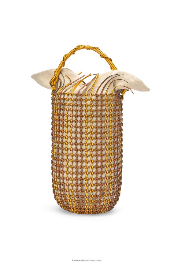 Loewe Women Bucket Mesh bag in calfskin Tan/Yellow LH60R183