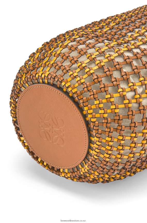 Loewe Women Bucket Mesh bag in calfskin Tan/Yellow LH60R183