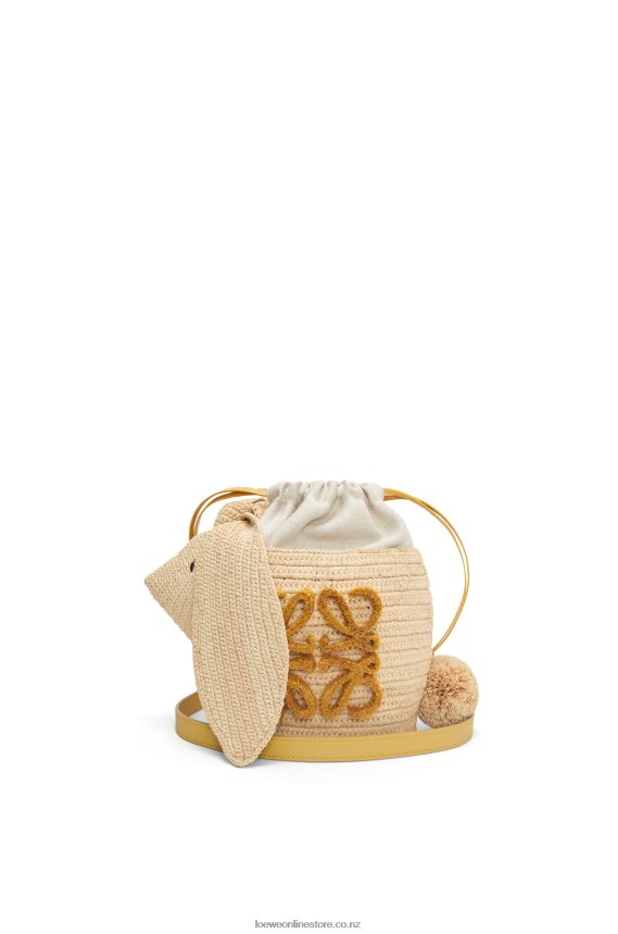 Loewe Women Bunny Bucket in raffia and calfskin Natural LH60R98