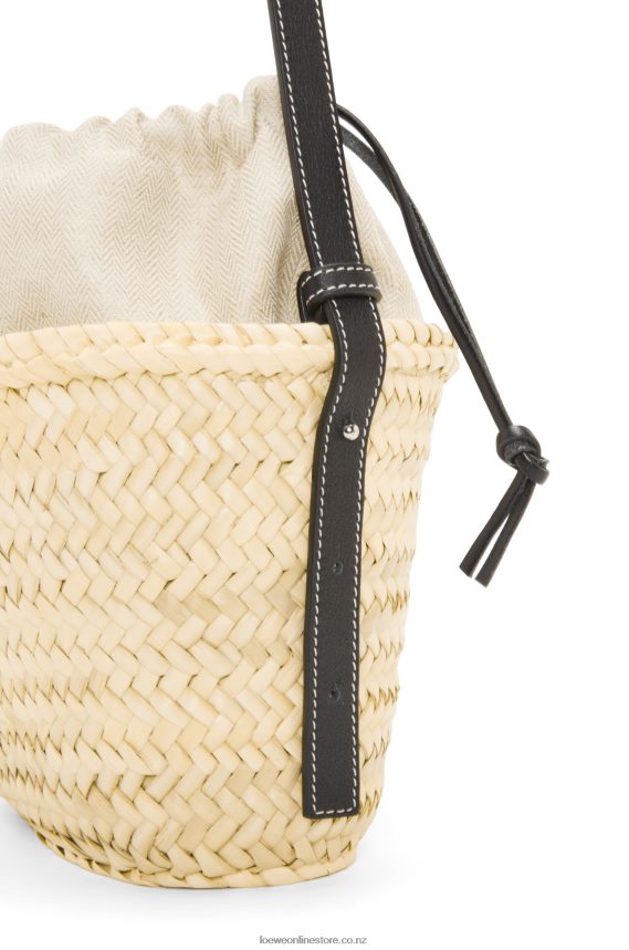 Loewe Women Drawstring bucket bag in palm leaf and calfskin Natural/Black LH60R24