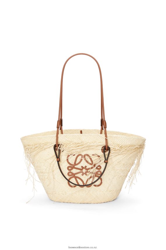 Loewe Women Frayed Anagram basket bag in iraca palm and calfskin Natural/Tan LH60R54