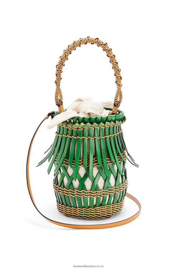 Loewe Women Fringes Bucket bag in calfskin Green/Honey LH60R184