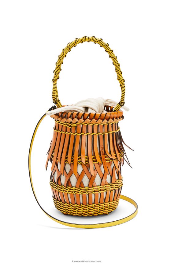 Loewe Women Fringes Bucket bag in calfskin Tan/Yellow LH60R186