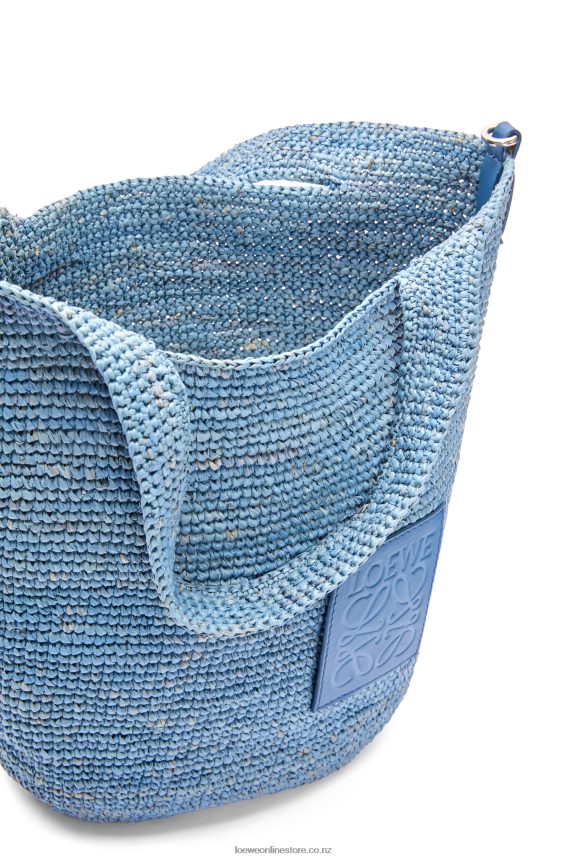 Loewe Women Mini Slit bag in raffia and calfskin Denim Blue LH60R4