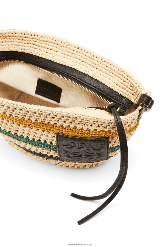 Loewe Women Pochette in striped raffia and calfskin Natural/Multicolor LH60R25