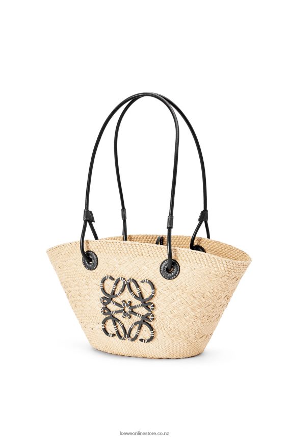 Loewe Women Small Anagram Basket bag in iraca palm and calfskin Natural/Black LH60R85