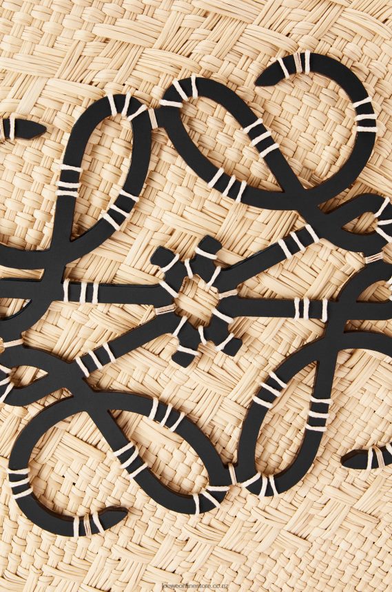 Loewe Women Small Anagram Basket bag in iraca palm and calfskin Natural/Black LH60R85