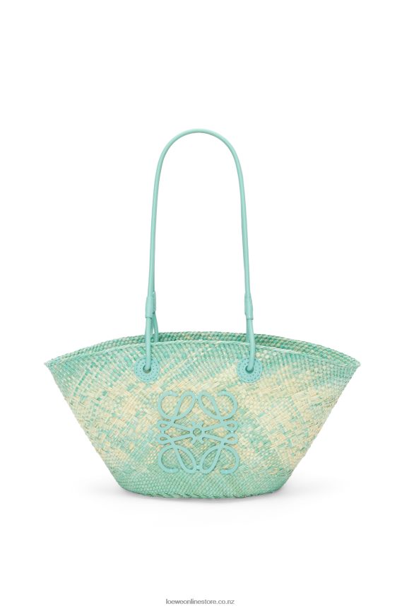 Loewe Women Small Anagram basket bag in iraca palm and calfskin Fresh Mint LH60R110