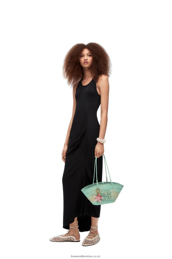 Loewe Women Small Anagram basket bag in iraca palm and calfskin Fresh Mint LH60R110