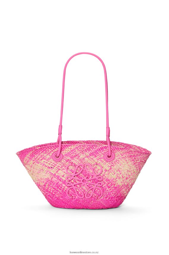 Loewe Women Small Anagram basket bag in iraca palm and calfskin Fuchsia LH60R56