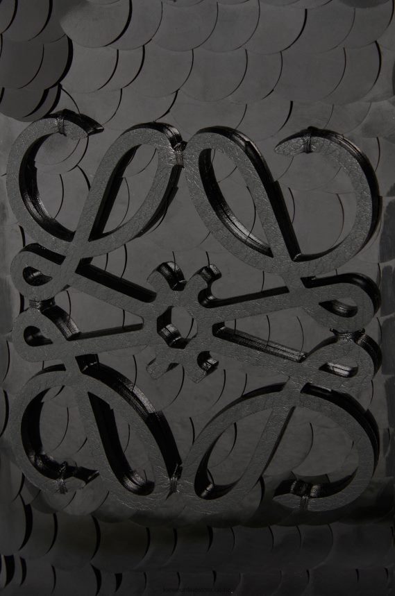 Loewe Women Small Anagram basket in sequinned iraca palm and calfskin Black LH60R71